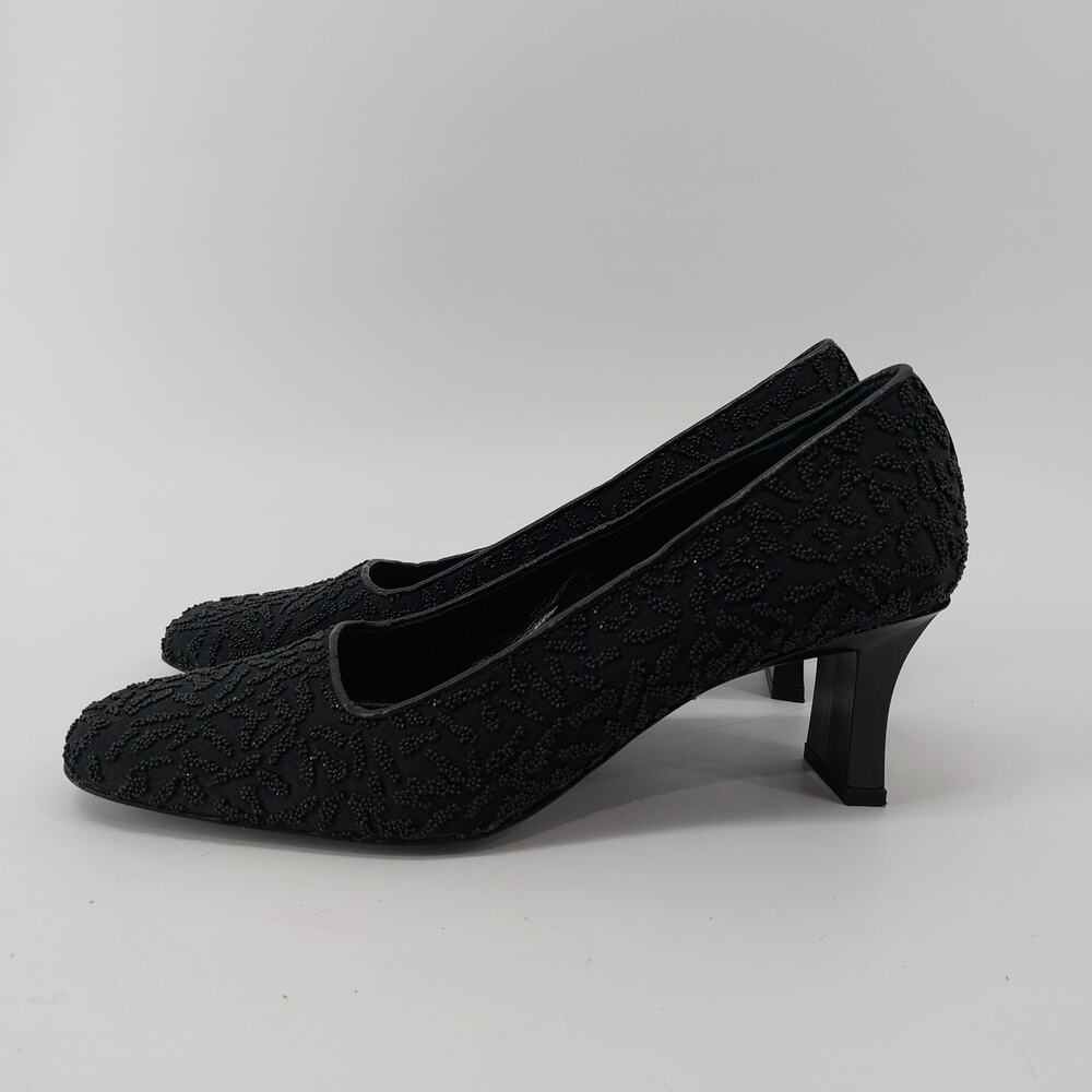 Prevata Size 7.5 Womens Pumps Italy Women's Black Beaded Elegant Classy